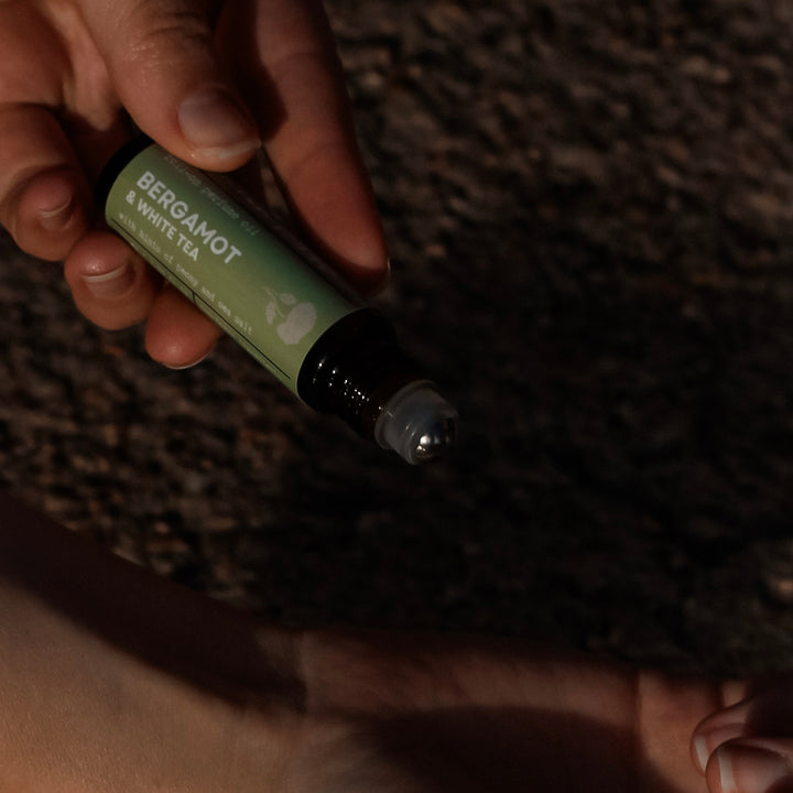 Phthalate-free bergamot white tea roll-on perfume oil, handmade in Denver with white tea and citrus notes